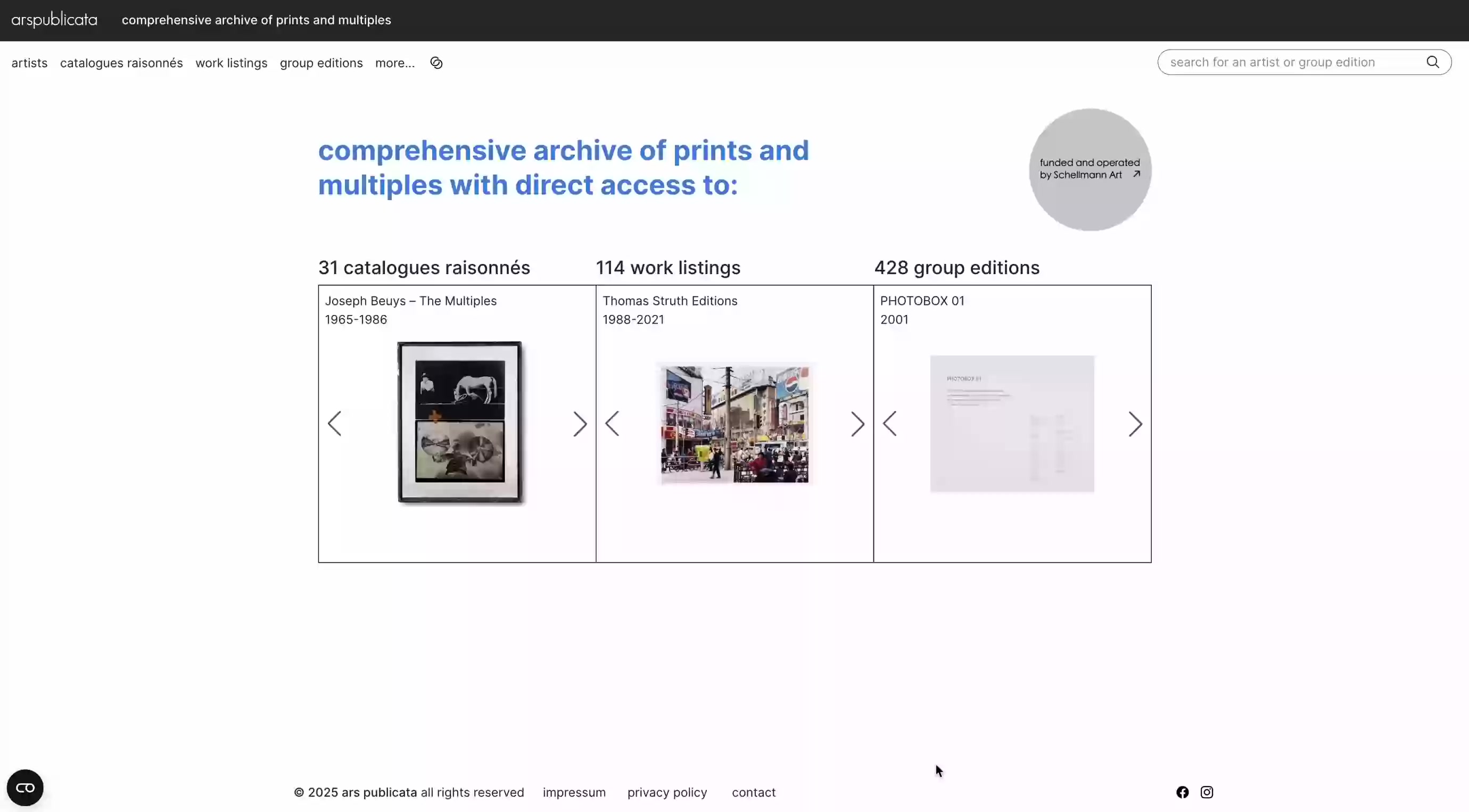 ars publicata - Comprehensive archive of fine art prints & multiples — Website and custom Content Management System developed from zero
